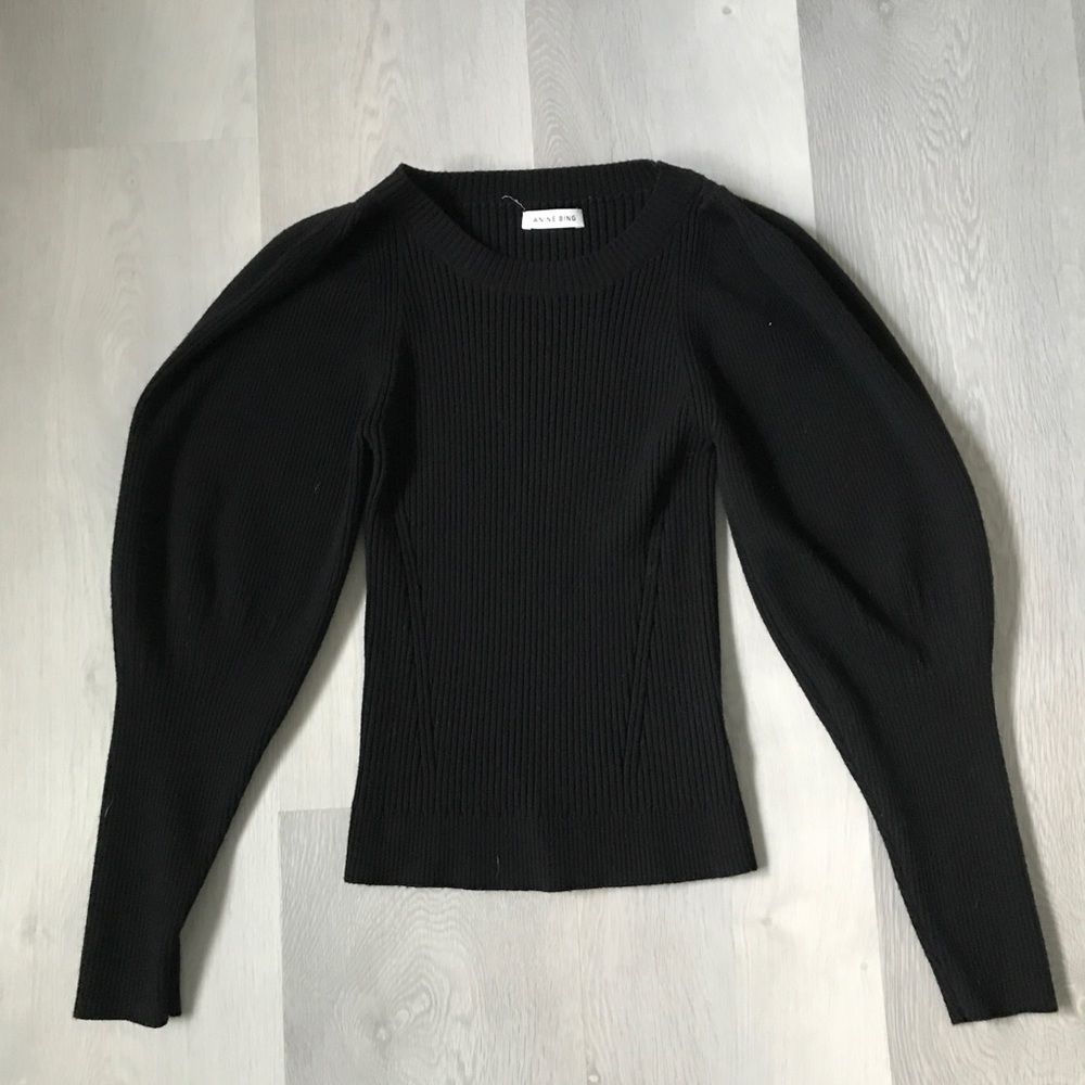 ANINE BING BLACK WOOL SWEATER MUTTON PUFF SLEEVE WOMENS MEDIUM
